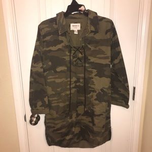 camo lace up shift dress